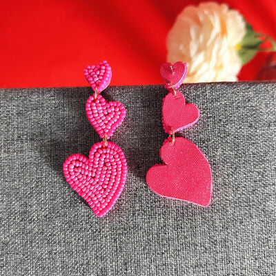 Bead Stainless Steel Heart Dangle Earrings - T - 2 COLORS -