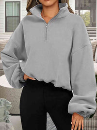 Thumbnail for Half-Zip Collared Drop Shoulder Sweatshirt