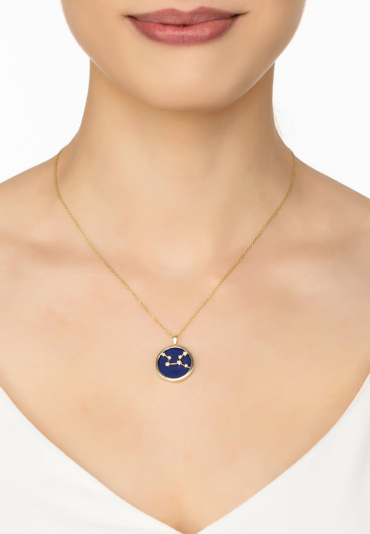 Zodiac Lapis Lazuli Gemstone Star Constellation Pendant Necklace Gold Virgo -