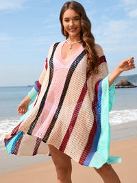 Thumbnail for Openwork Color Block Plunge Cover-Up - T - 4 COLORS -