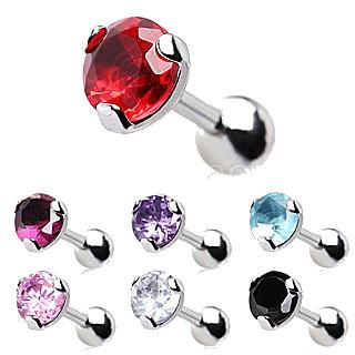 316L Surgical Steel Tragus / Cartilage Ring With Prong Set 5mm Round CZ - 7 COLORS -