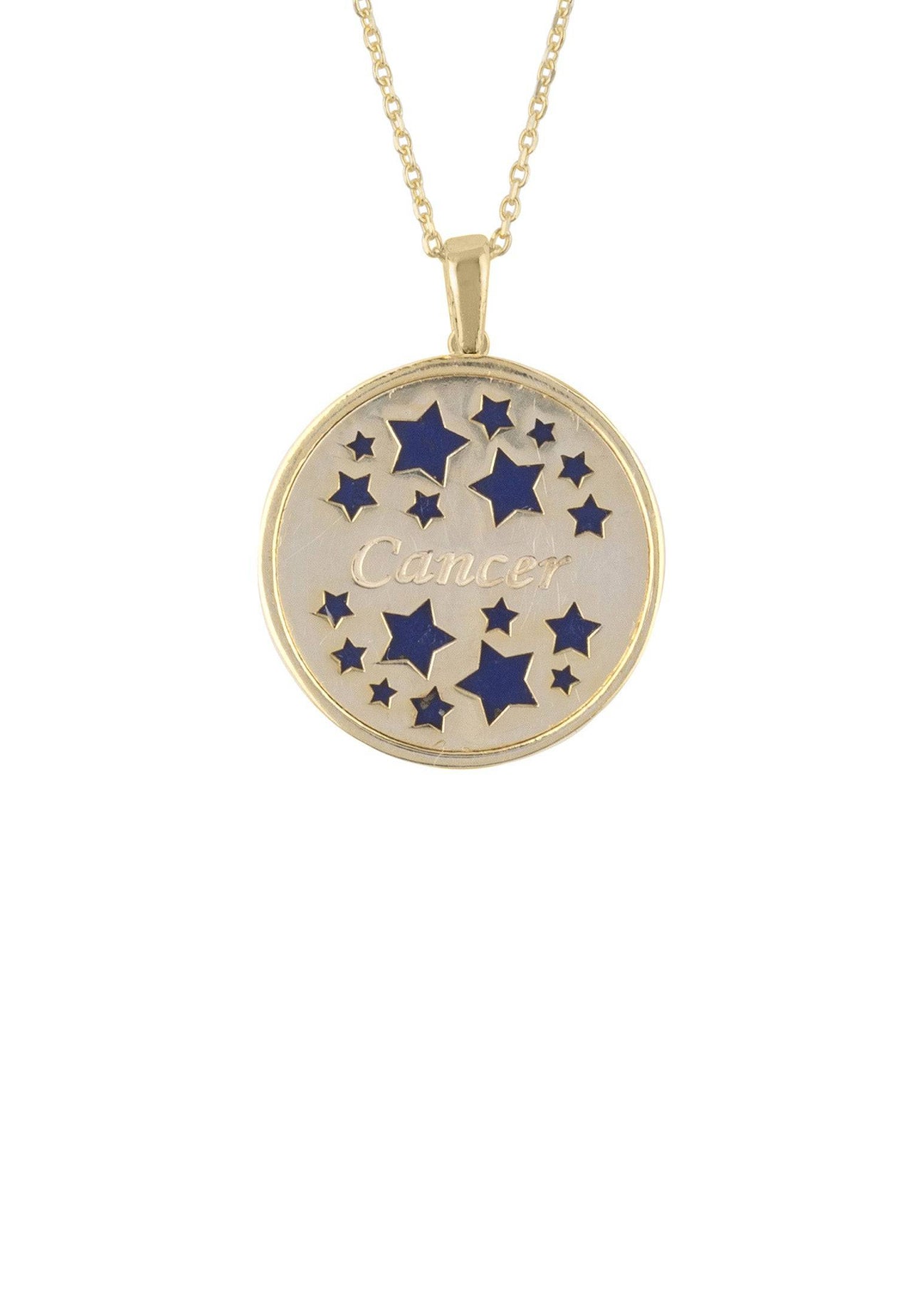 Zodiac Lapis Lazuli Gemstone Star Constellation Pendant Necklace Gold Cancer -