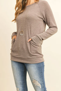 Thumbnail for Riah Fashion - Knit Front Pocket Long Sleeved Top - 2 COLORS -