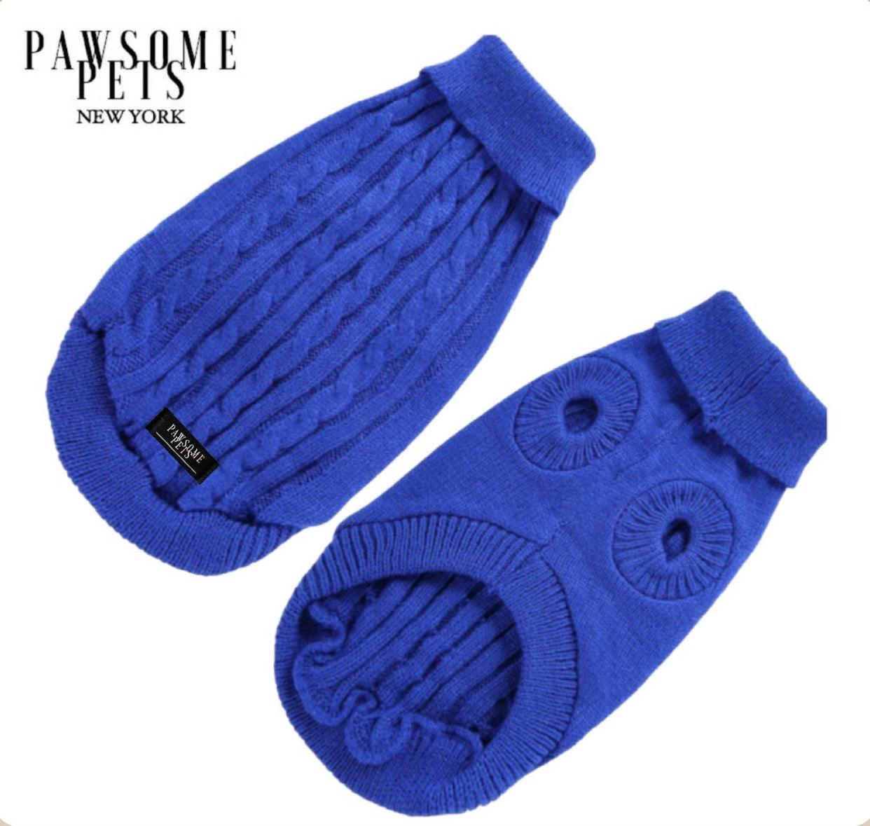 Dog and Cat Cable Knit Sweater - Dark Blue - 8 SIZES -