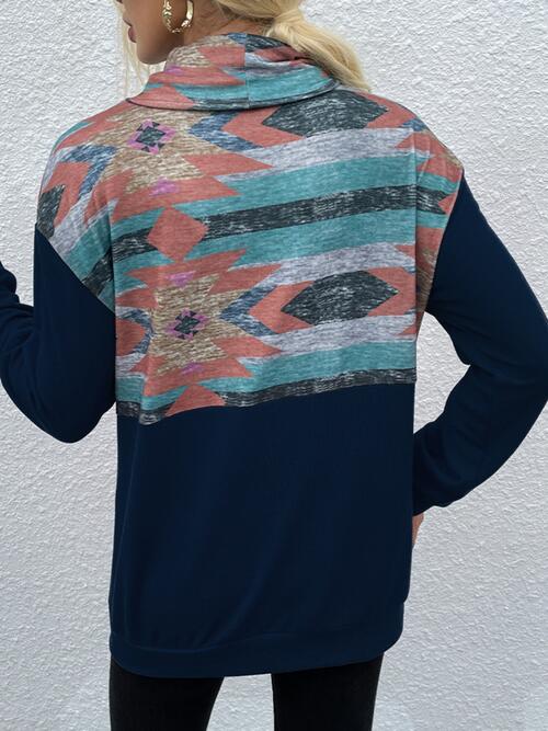 Geometric Drawstring Long-Sleeve Sweatshirt - T - 4 COLORS -