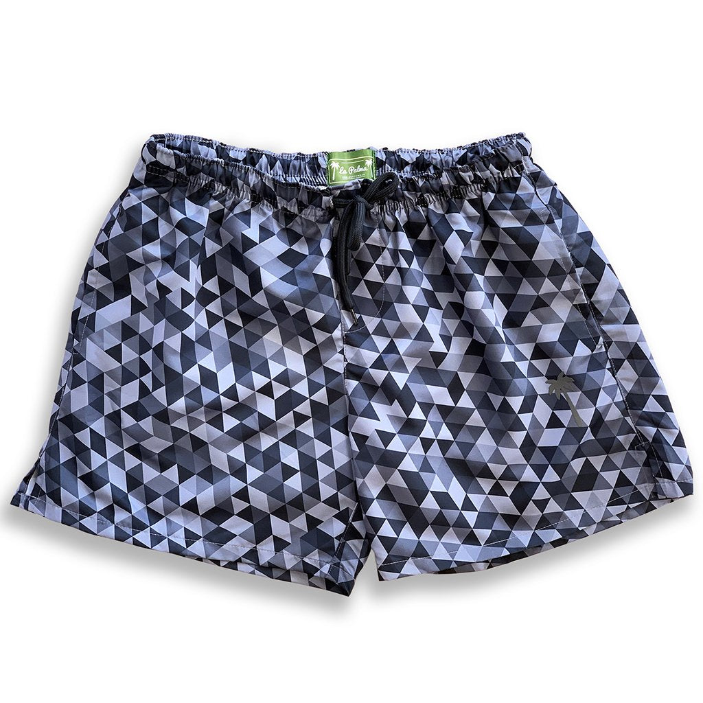 LaPalma Eco-Beachwear Classic Geometrical Gray Sustainable Swim Trunks Made From Upcycled PET Bottles - 1 COLOR -