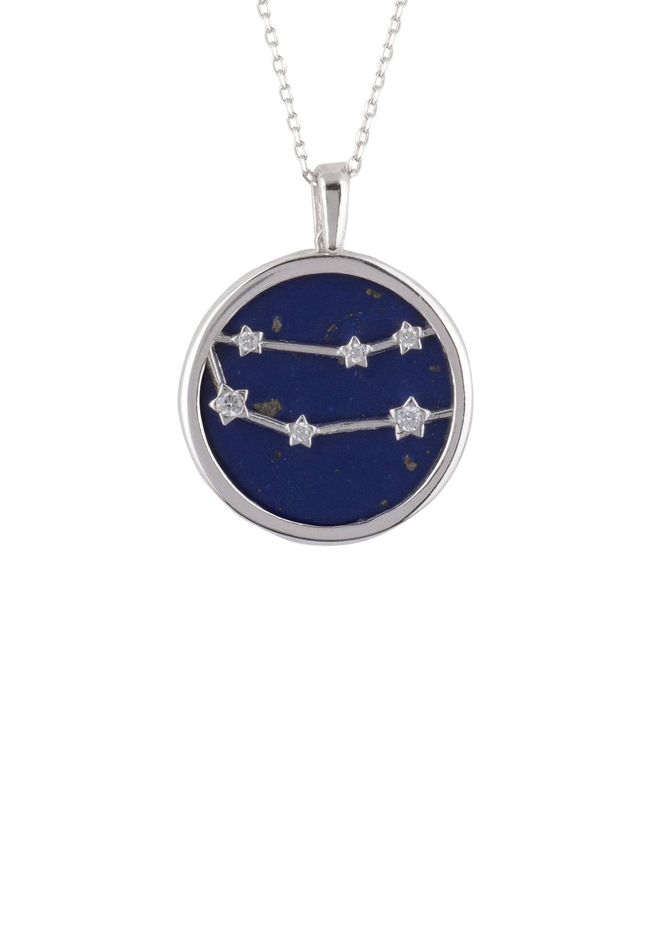 Zodiac Lapis Lazuli Gemstone Star Constellation Pendant Necklace Silver Gemini -