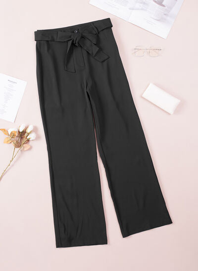 Tied High Waist Straight Pants - T - 1 COLOR -