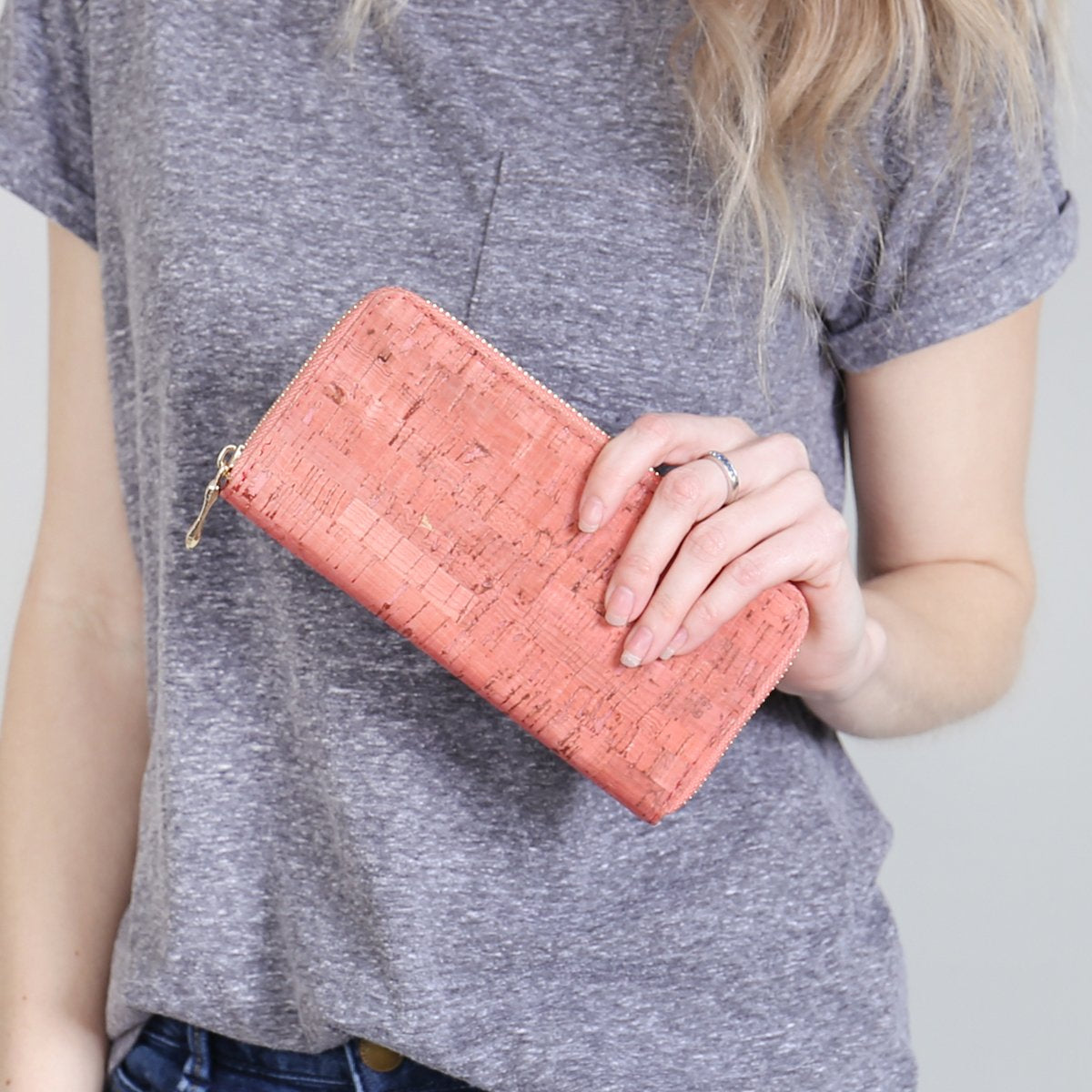 Cork Single Zipper Wallet - 6 COLORS -