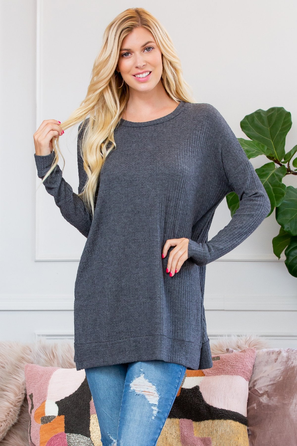 Riah Fashion - Brushed Thermal Waffle Sweater - 25 COLORS -