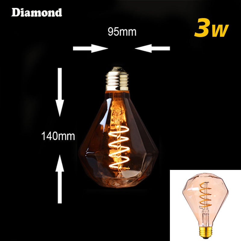 Retro Dimmable LED Edison Bulb E27 3W Gold Spiral Filament ST64 G125 Ampoule LED Lamp Incandescent Chandelier Decorative Lighting - [15 DAY DELIVERY] - 13 BULB TYPES - 2 WATTAGES -