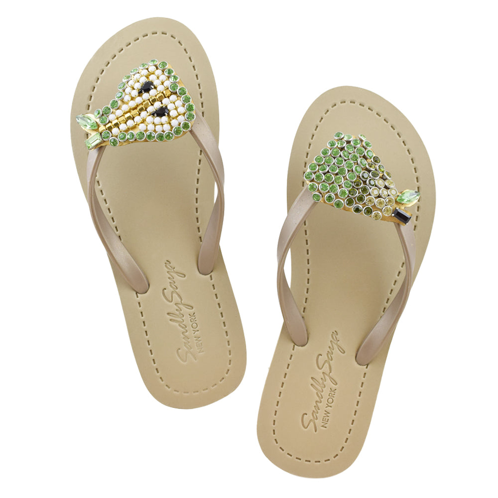 SAND BY SAYA N.Y. - Pear - Rhinestone Flat Flip Flops Sandal - 5 COLORS