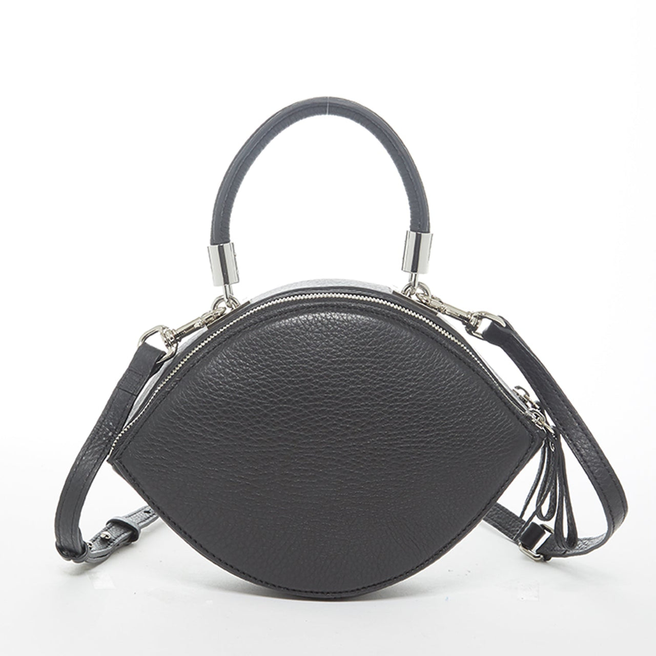 Kiss Circle Shape Leather Crossbody Bag Black -