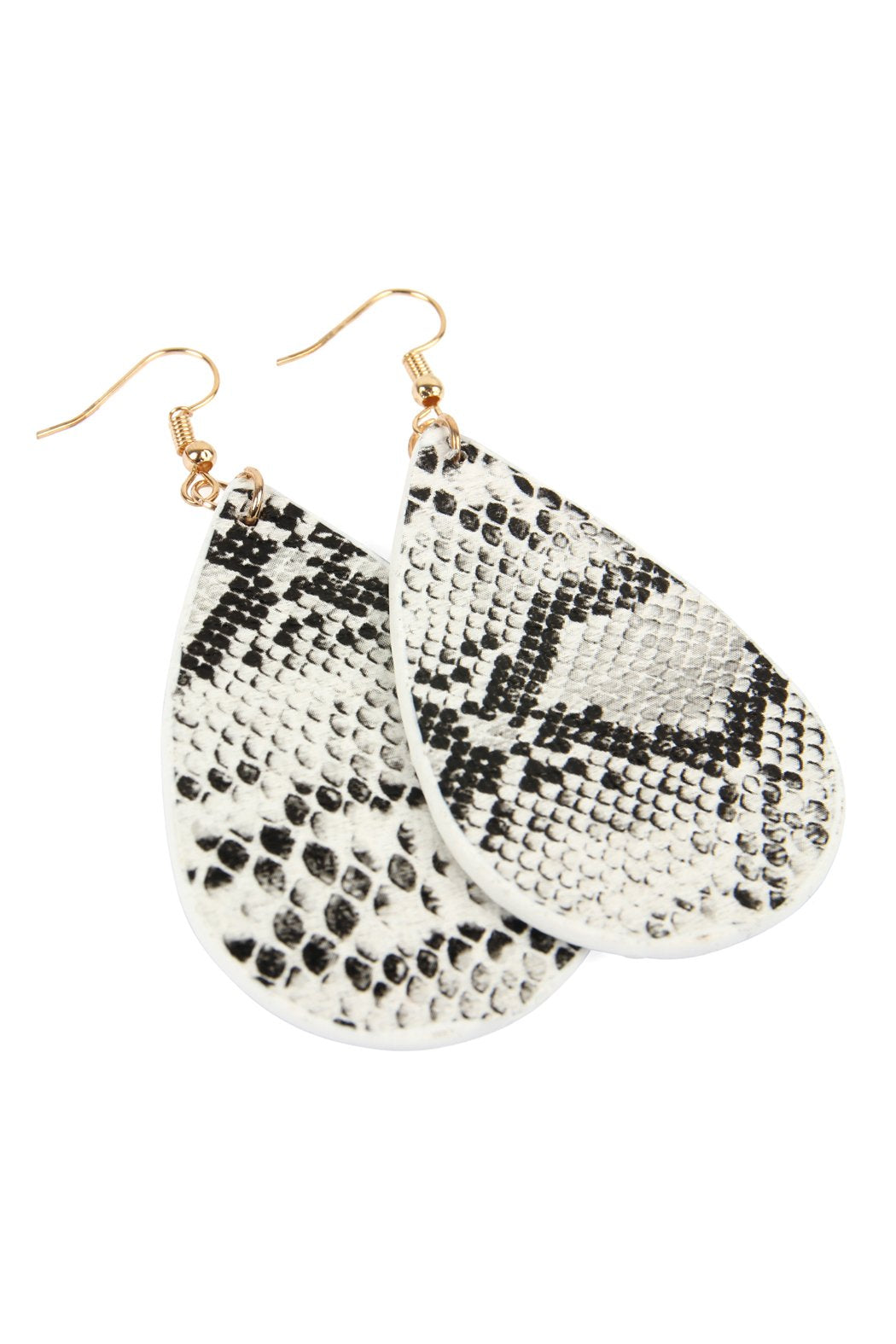 Riah Fashion - Faux Snake Skin Teardrop Leather Earrings - 4 COLORS -