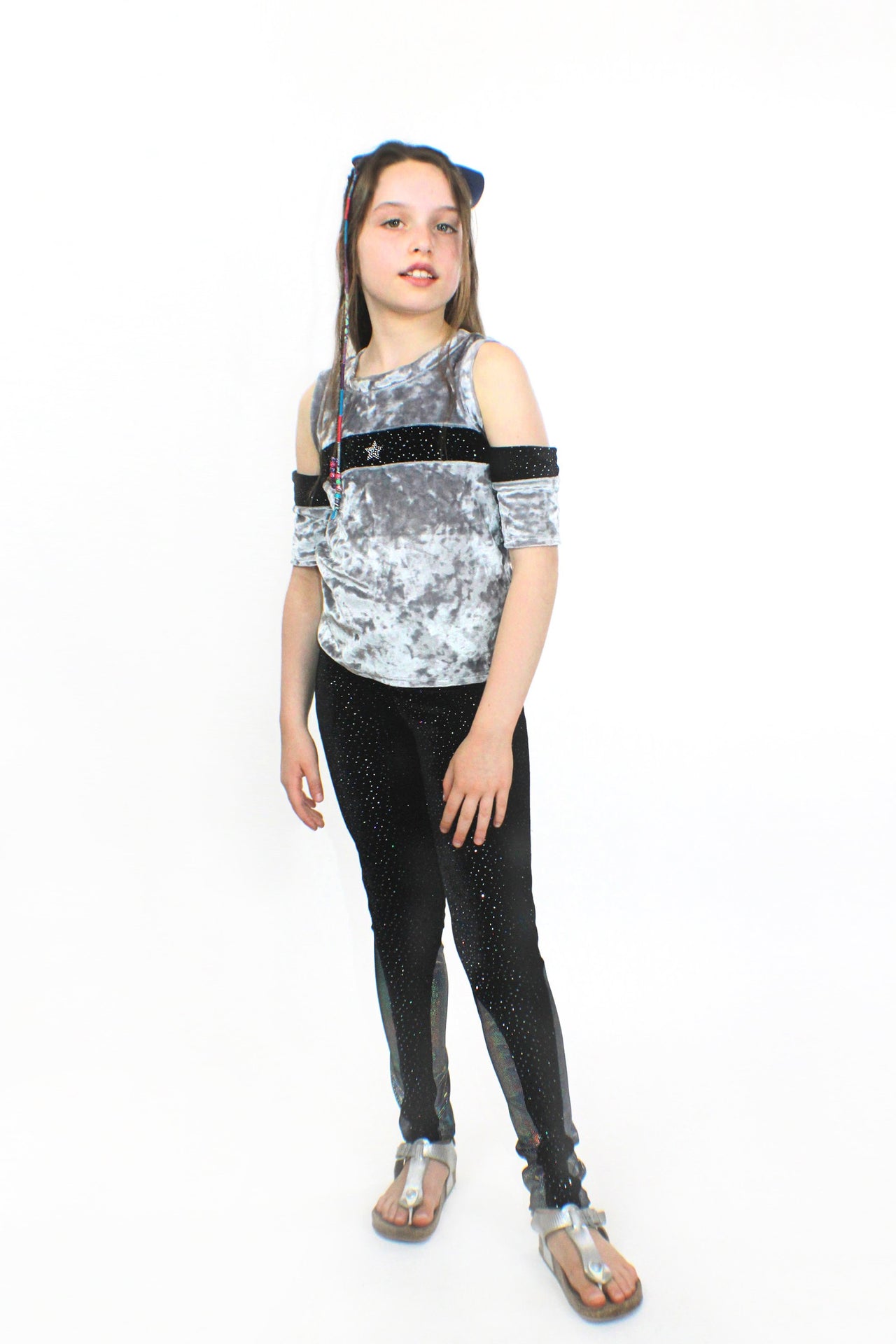 Stardust - Saturn, Silver Crushed Velvet and Glitter Top - 1 COLOR -