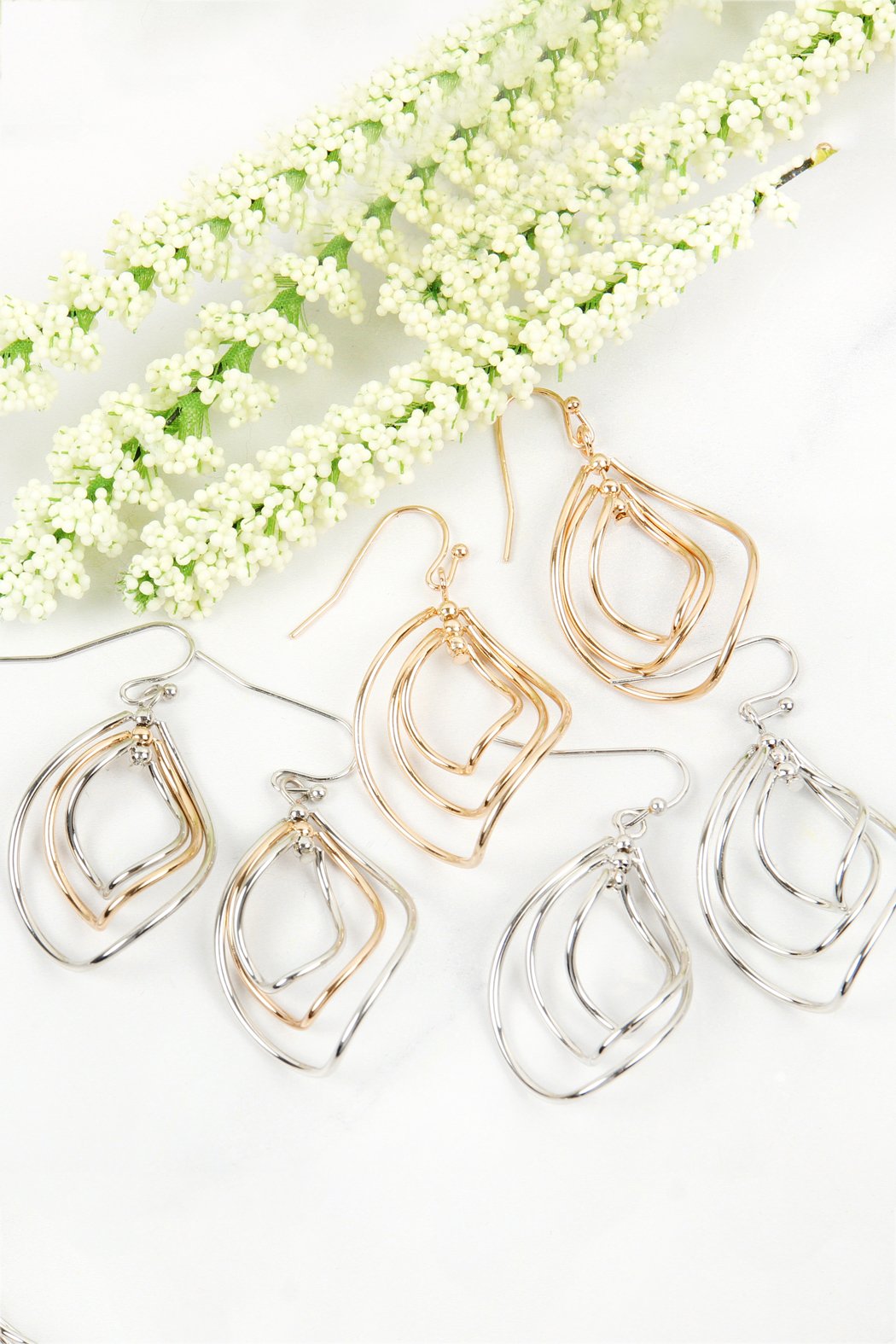 Wire Hammered Marquise Hook Earrings - 3 FINISHES -