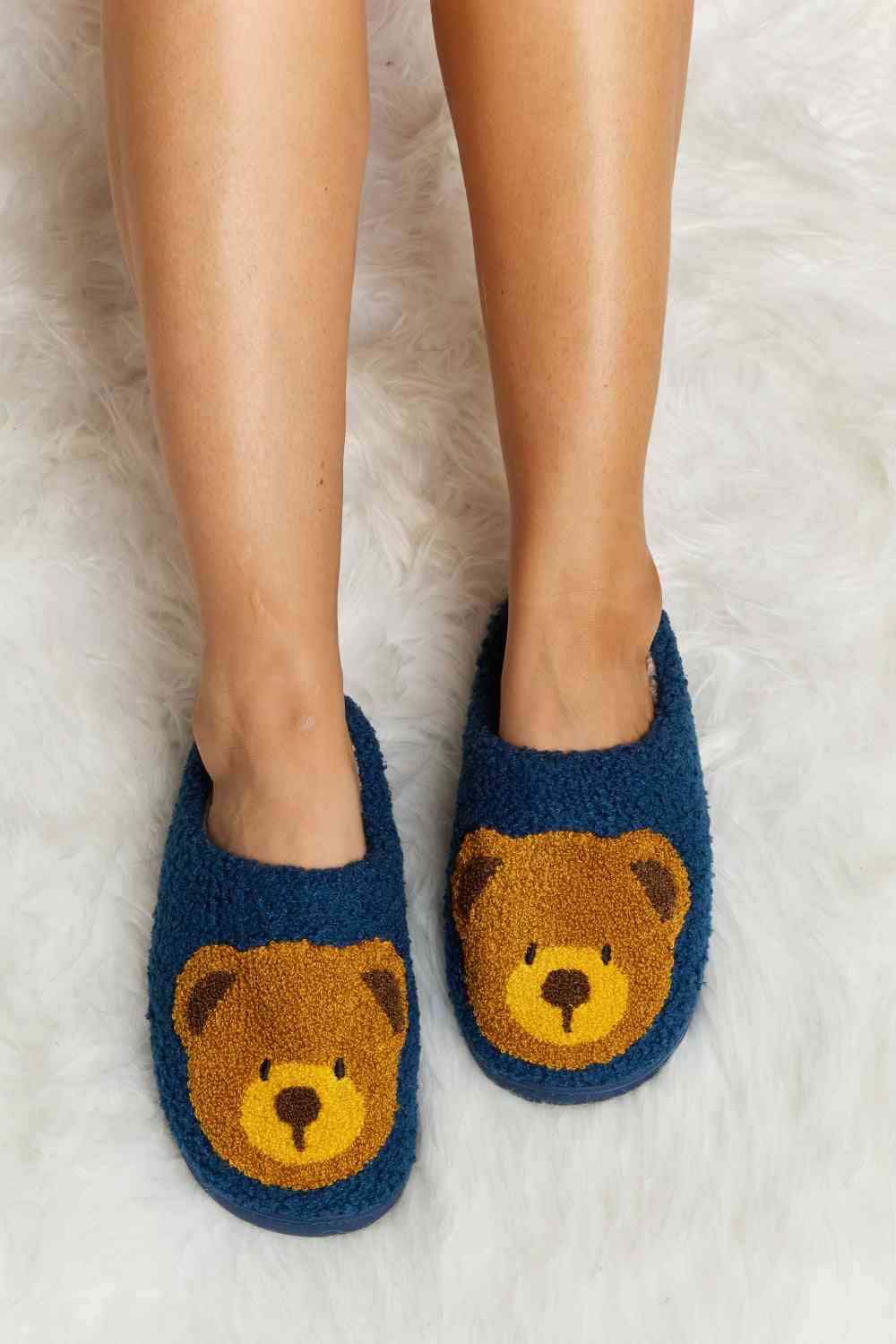 Melody Teddy Bear Print Plush Slide Slippers - T - 6 COLORS -