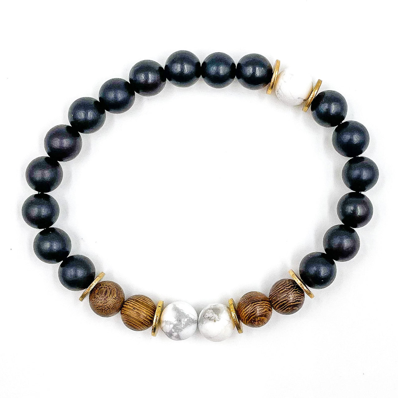 Central Premium - White Howlite, Zebrawood & Ebony Blackwood Mala Beaded Bracelet -