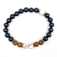 Thumbnail for Central Premium - White Howlite, Zebrawood & Ebony Blackwood Mala Beaded Bracelet -