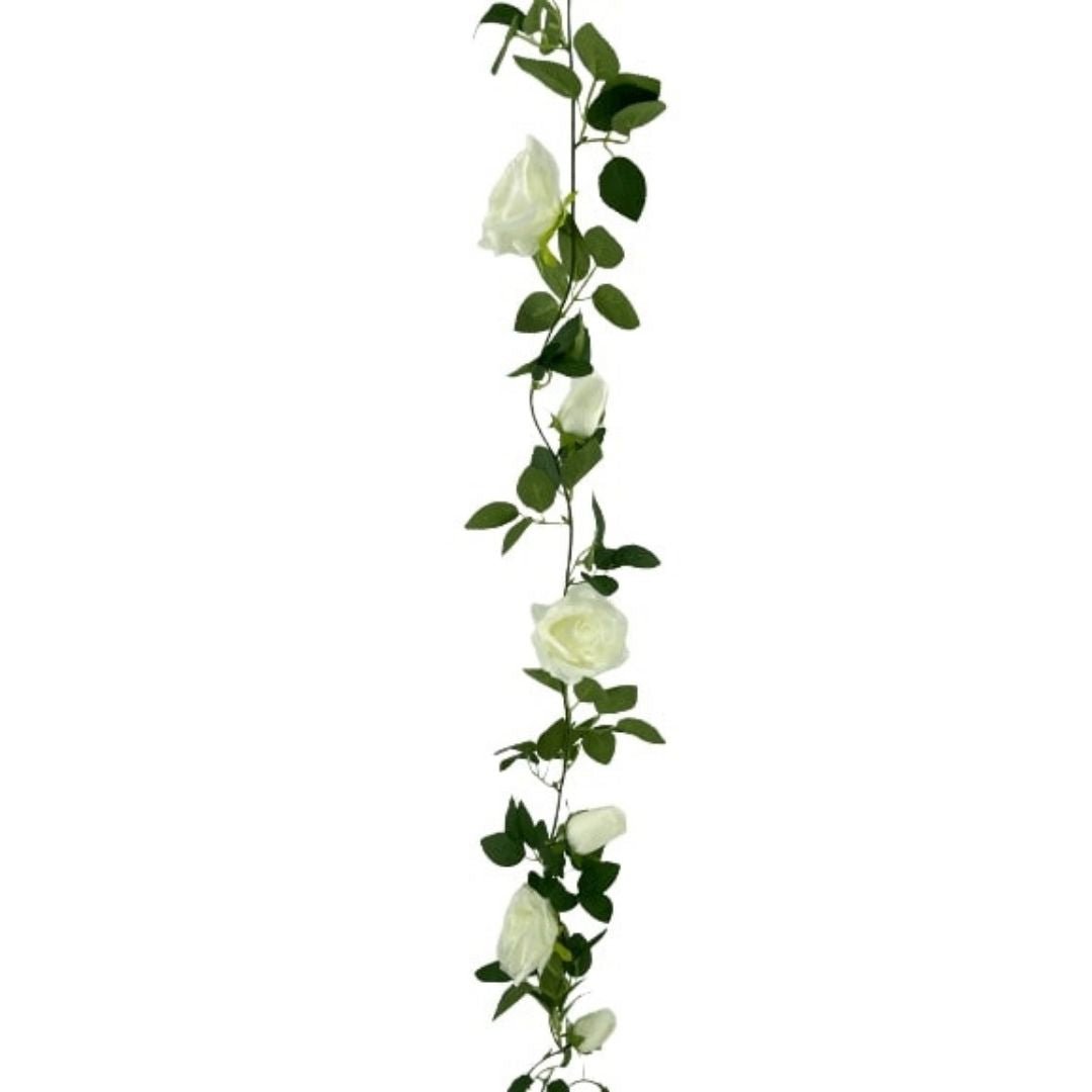 Artificial White Rose Garland 190cm -