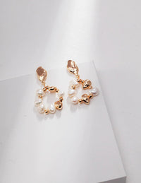 Thumbnail for Baroque Pearl and Irregular Gold Ball Earrings