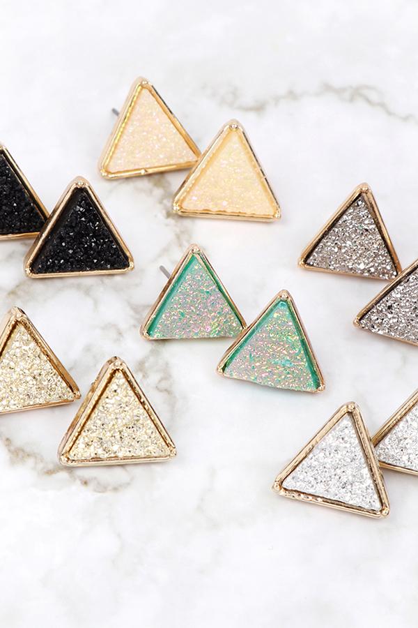 Riah Fashion - Druzy Triangle Post Earrings - 7 COLORS -