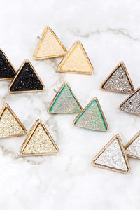 Thumbnail for Riah Fashion - Druzy Triangle Post Earrings - 7 COLORS -