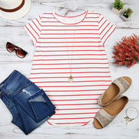 Thumbnail for Riah Fasion - Striped Short Sleeve Top - 3 COLORS -