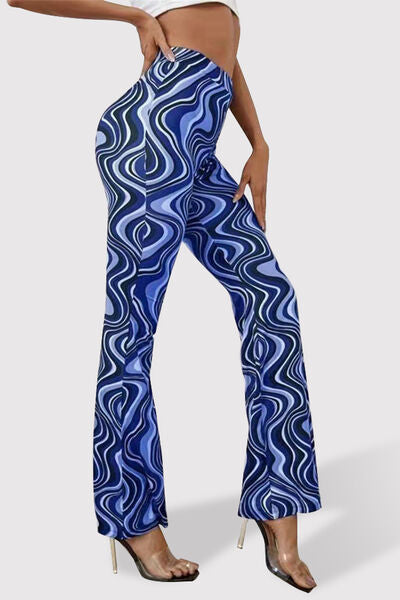 Printed High Waist Flare Pants - T - 7 COLORS -