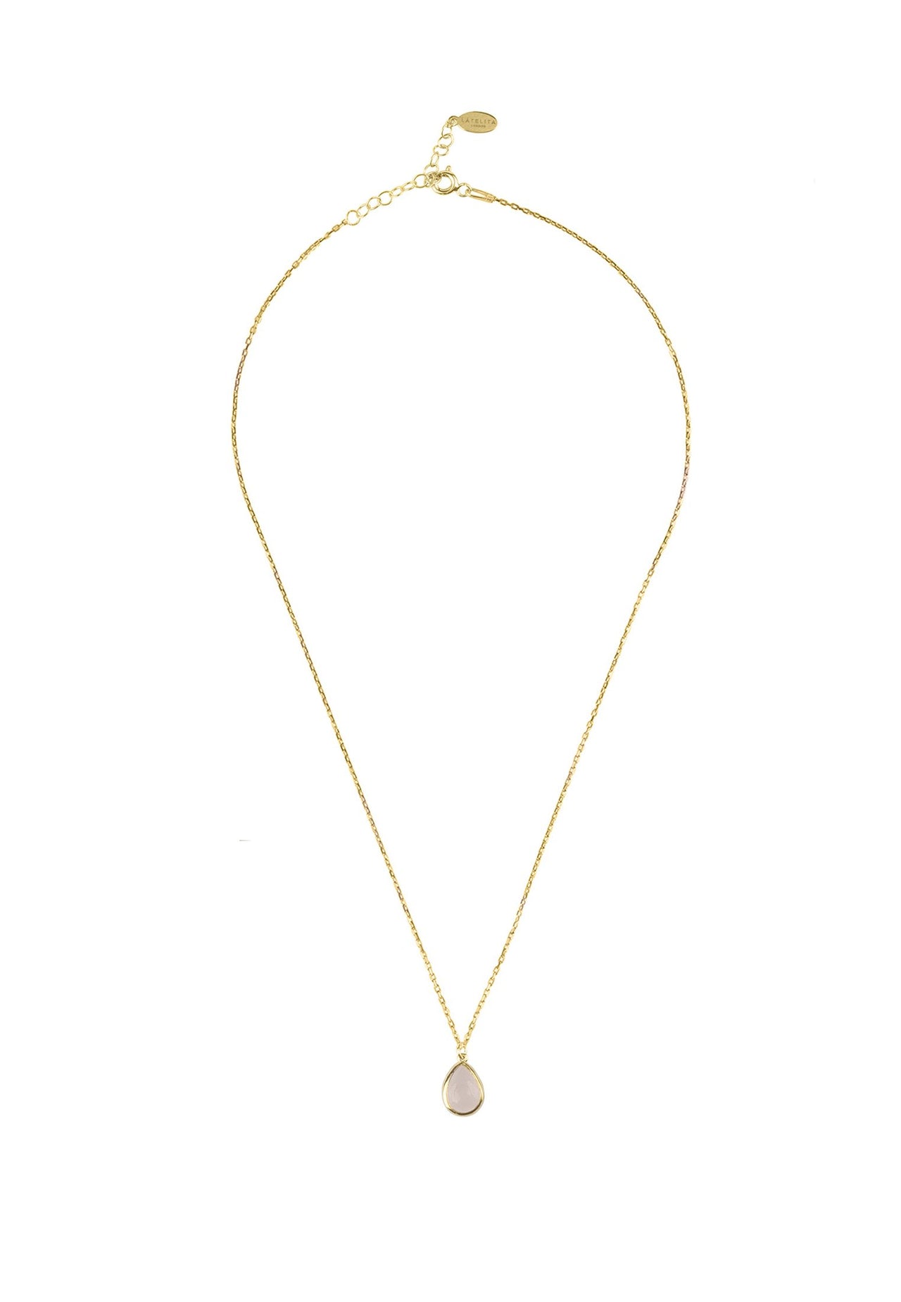 LATELITA - Pisa Mini Teardrop Necklace Gold Rose Quartz -