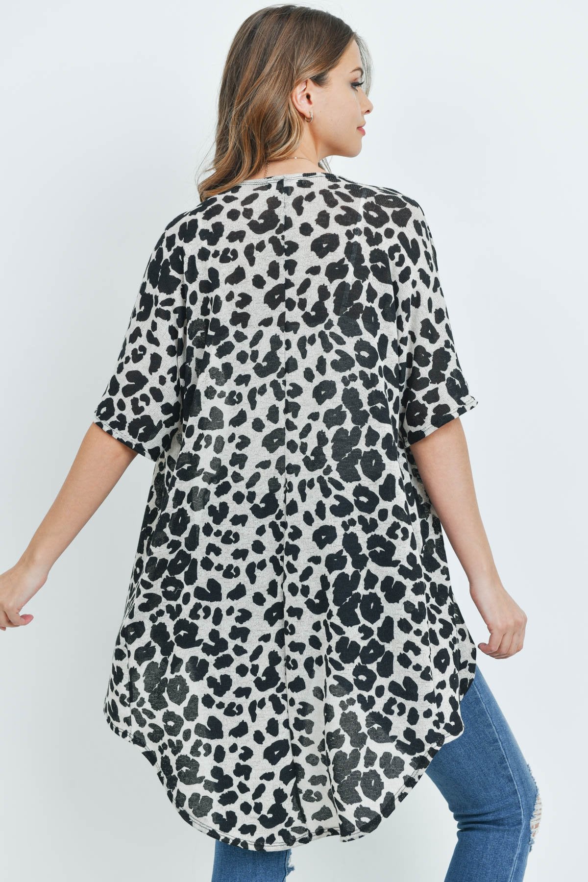 Riah Fashion - Leopard Short Sleeves Open Front Hi-Low Cardigan - 3 COLORS -