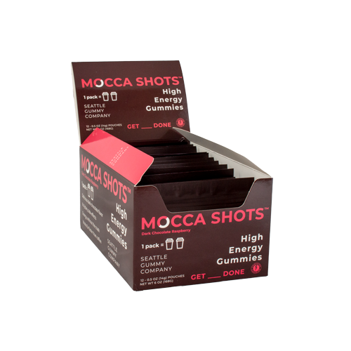 Seattle Gummy Co. - Mocca Shots Energy Gummies with Caffeine | Dark Chocolate Raspberry (12-Pack box) -