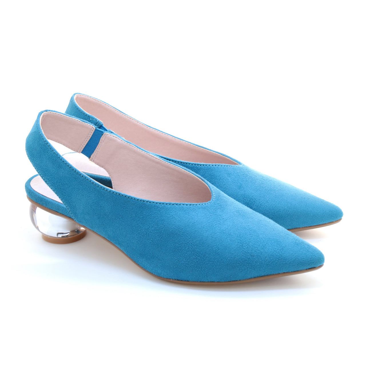 Clear Heel Suede Pointed Toe Pumps (Blue)