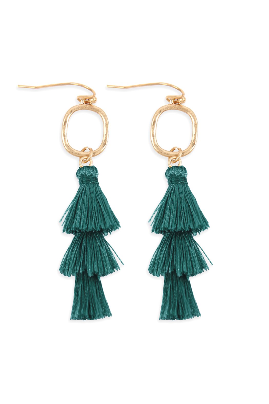 Three Drop Tassel With Metal Hook Earrings - 11 COLORS -