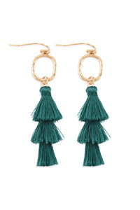 Thumbnail for Three Drop Tassel With Metal Hook Earrings - 11 COLORS -