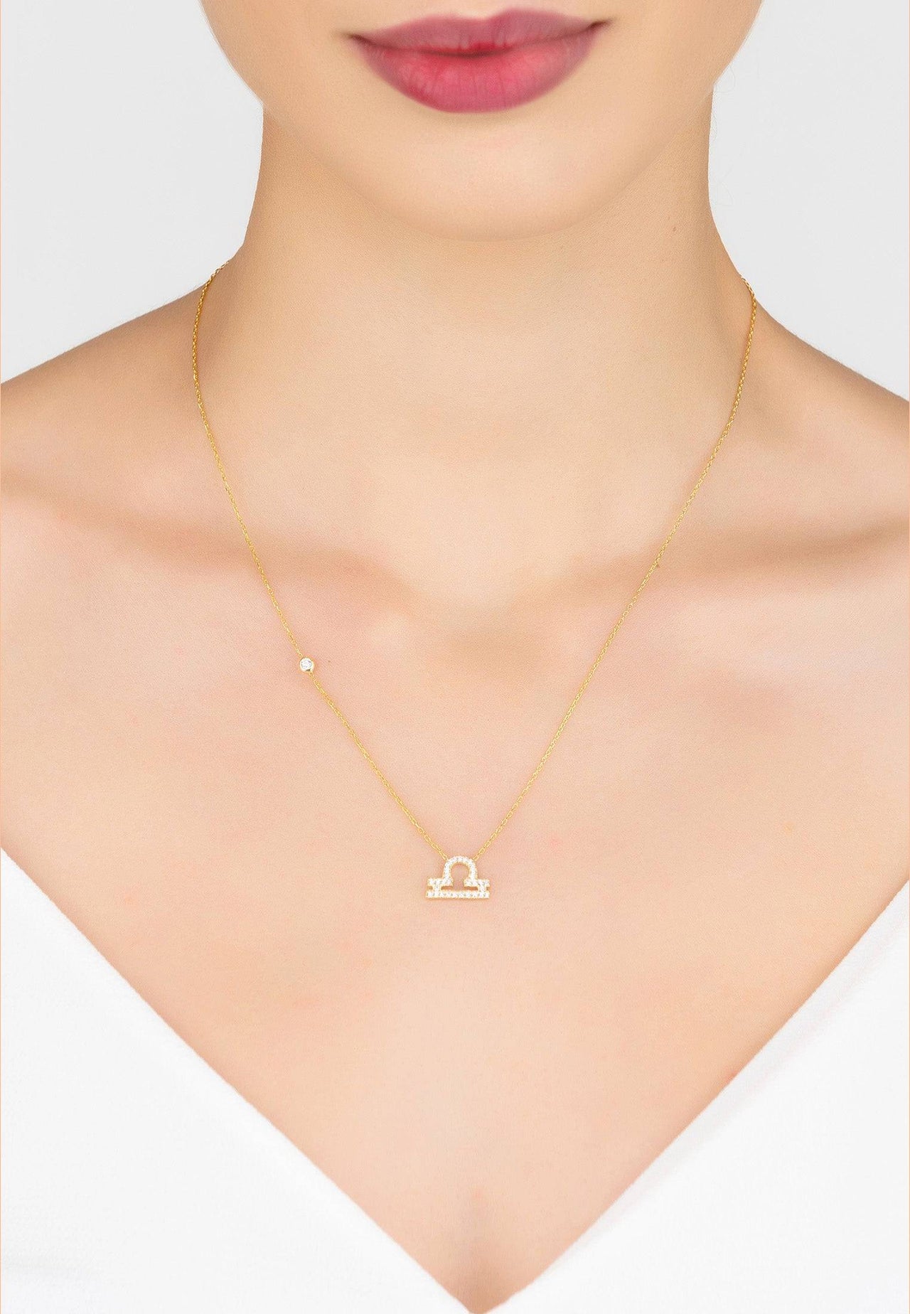 Zodiac Star Sign Pendant Necklace Gold Libra -