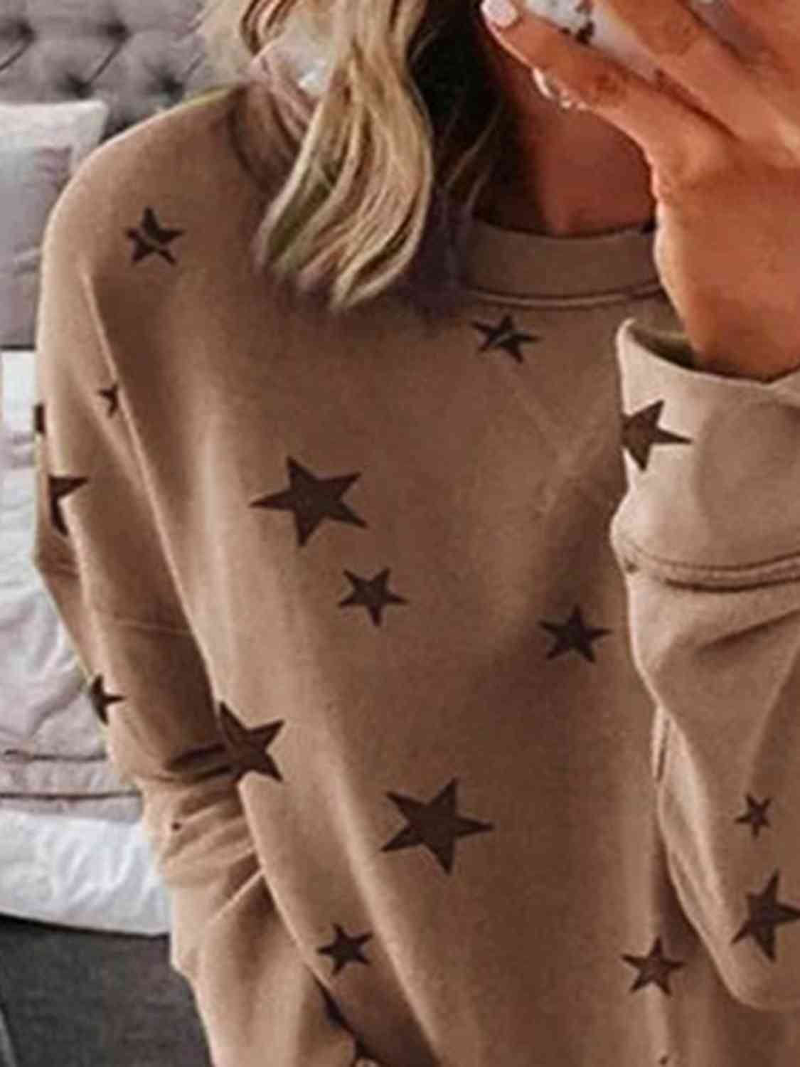 Star Round Neck Dropped Shoulder Sweatshirt - T - 5 COLORS -