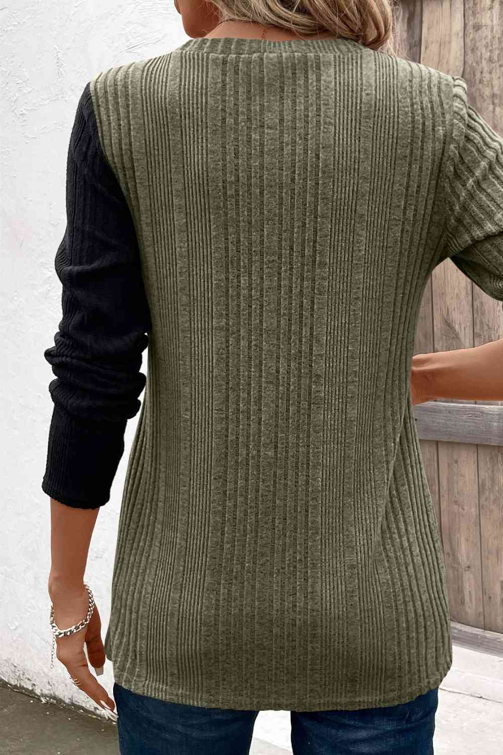 Contrast Long Sleeve Knit Top - T - 6 COLORS -