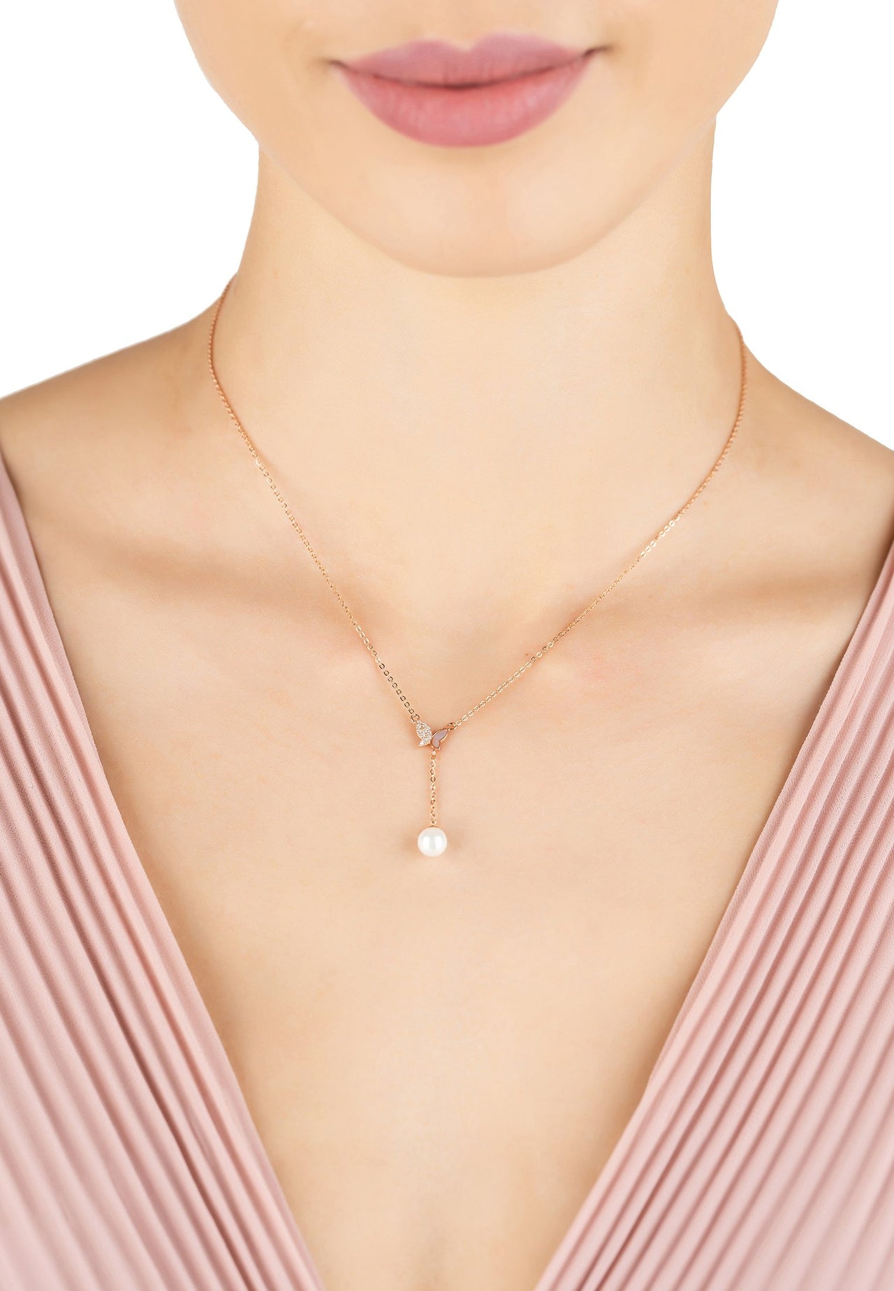 LATELITA - Butterfly Pearl Choker Necklace Rosegold -