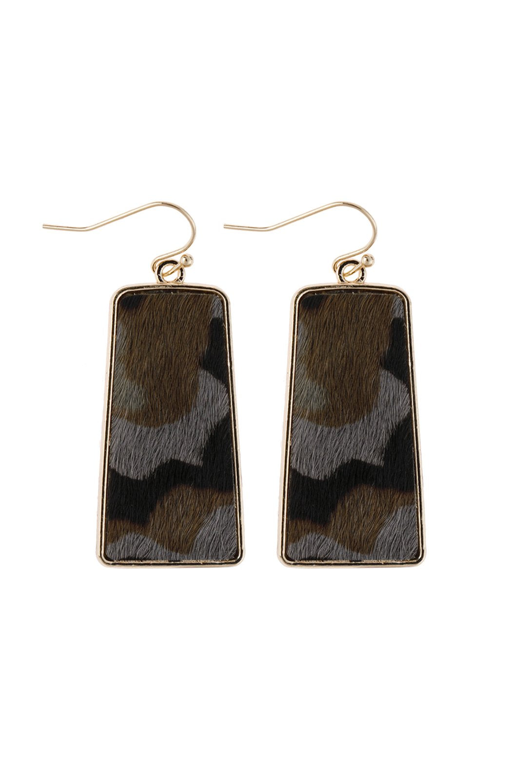 Riah Fashion - Camouflage Leather Printed Bar Dangling Fish Hook Earrings - 2 CAMO COLORS -