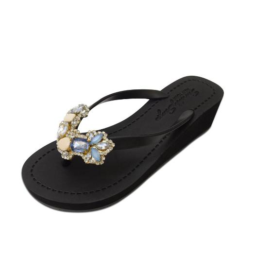 SAND BY SAYA N.Y. - Blue York- Rhinestone Mid Wedge Flip Flops - 2 COLORS -