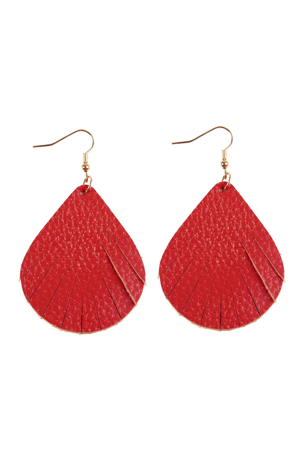 Fringed Pear Shaped Leather Earrings - 10 COLORS