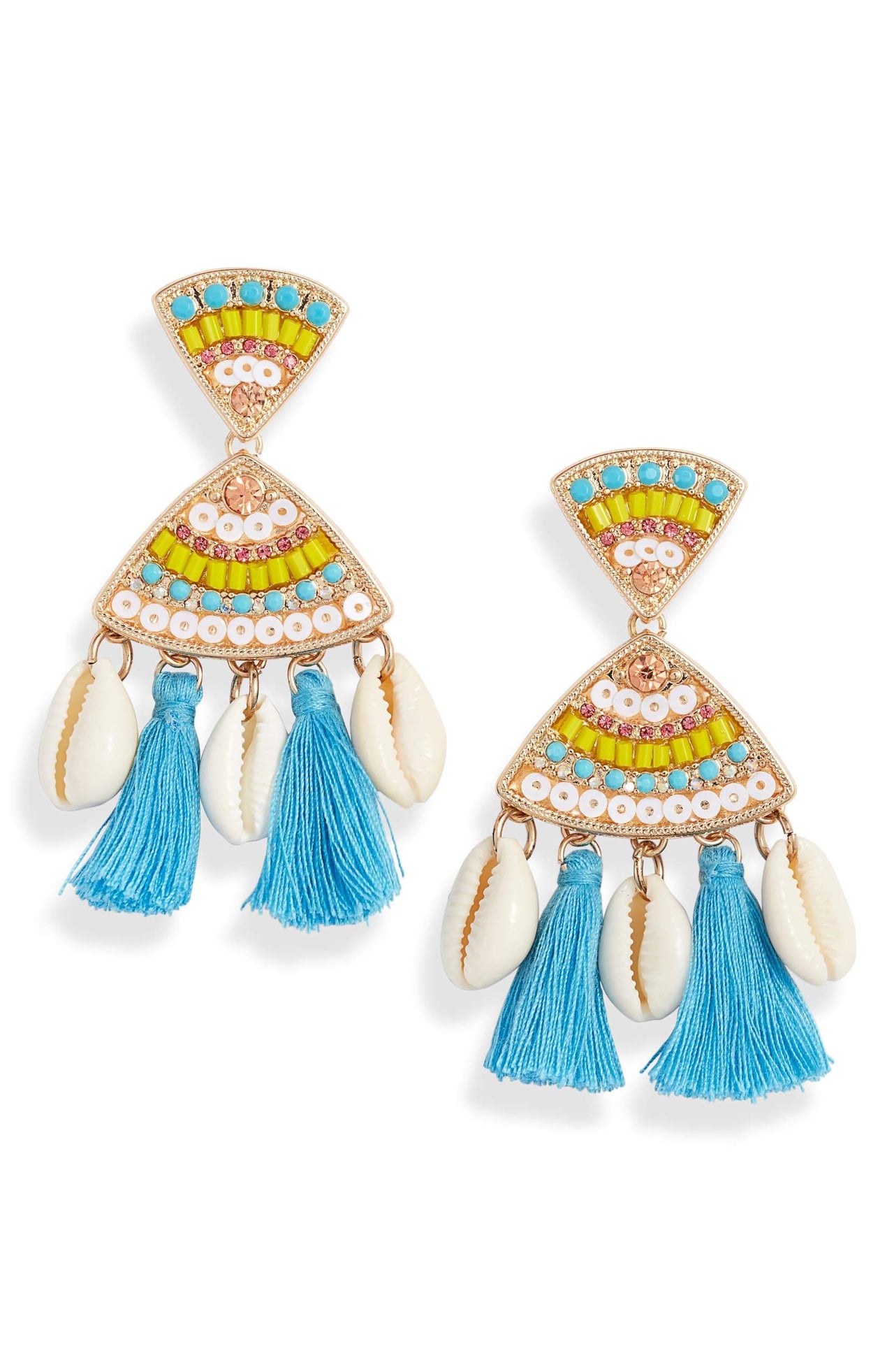 Knotty - Tassel Shell Statement Drop Earrings -