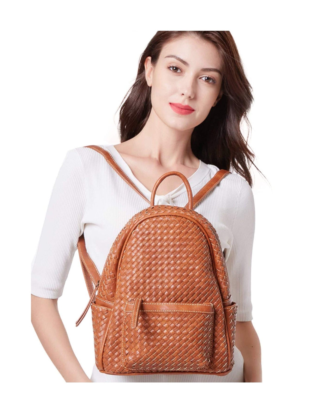 Shomico - Woven Backpack Purse for Women - Camel - 1 COLOR -