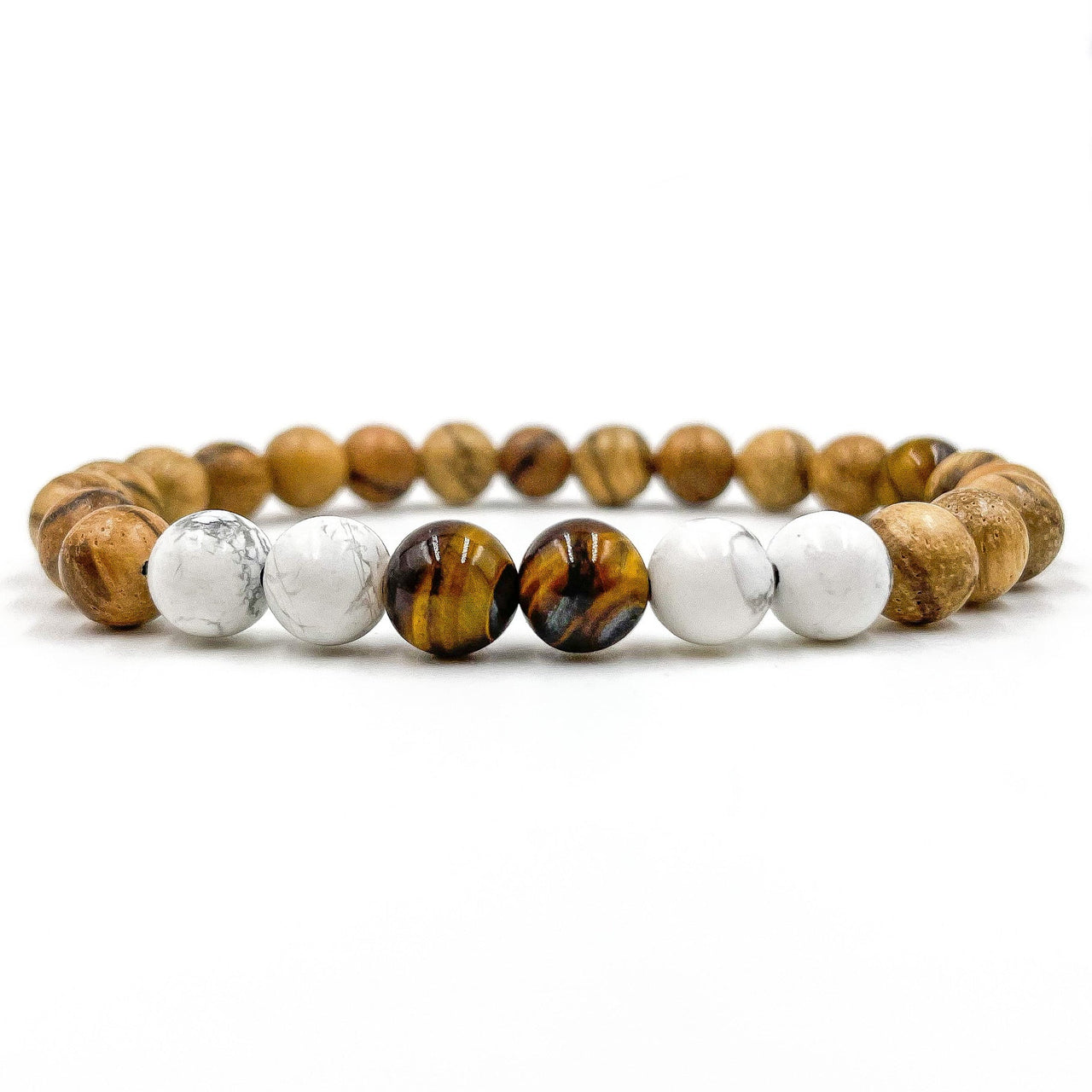 Central - Tigers Eye, White Howlite, & Sandalwood Mala Beaded Bracelet -