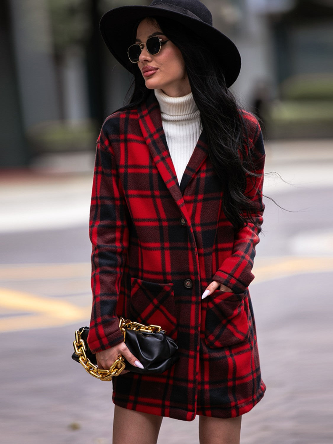 Plaid Shawl Collar Jacket with Pockets - t - 3 colors -