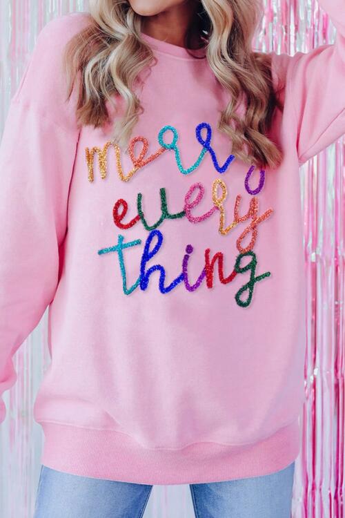 Letter Graphic - Merry Everything - Dropped Shoulder Sweatshirt - T - 2 COLORS -