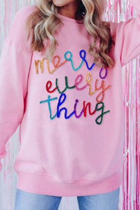 Thumbnail for Letter Graphic - Merry Everything - Dropped Shoulder Sweatshirt - T - 2 COLORS -