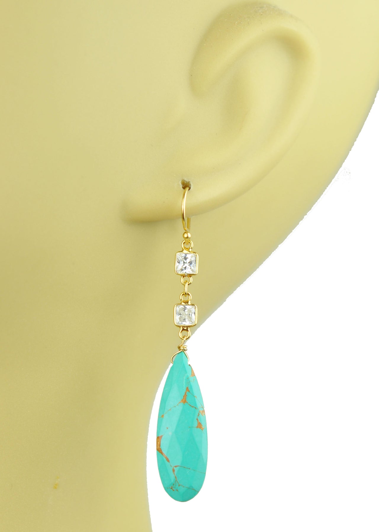 Gena Myint - White Topaz With Turquoise Drop Earrings -