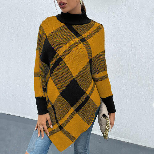 Plaid Turtleneck Poncho - T - 1 COLOR -